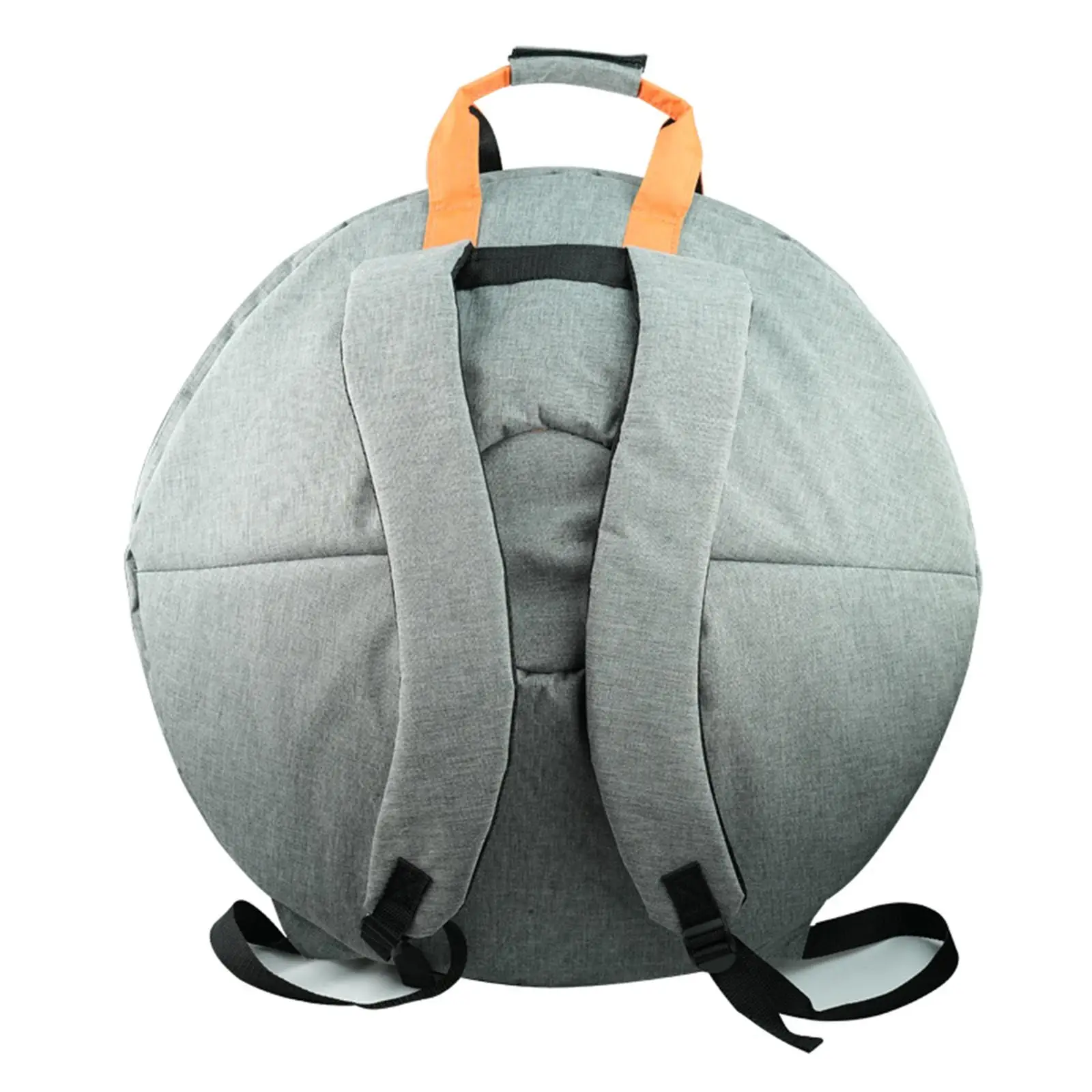 Sac à dos rembourré gris pour handpan photographié de dos, bretelles matelassées visibles
