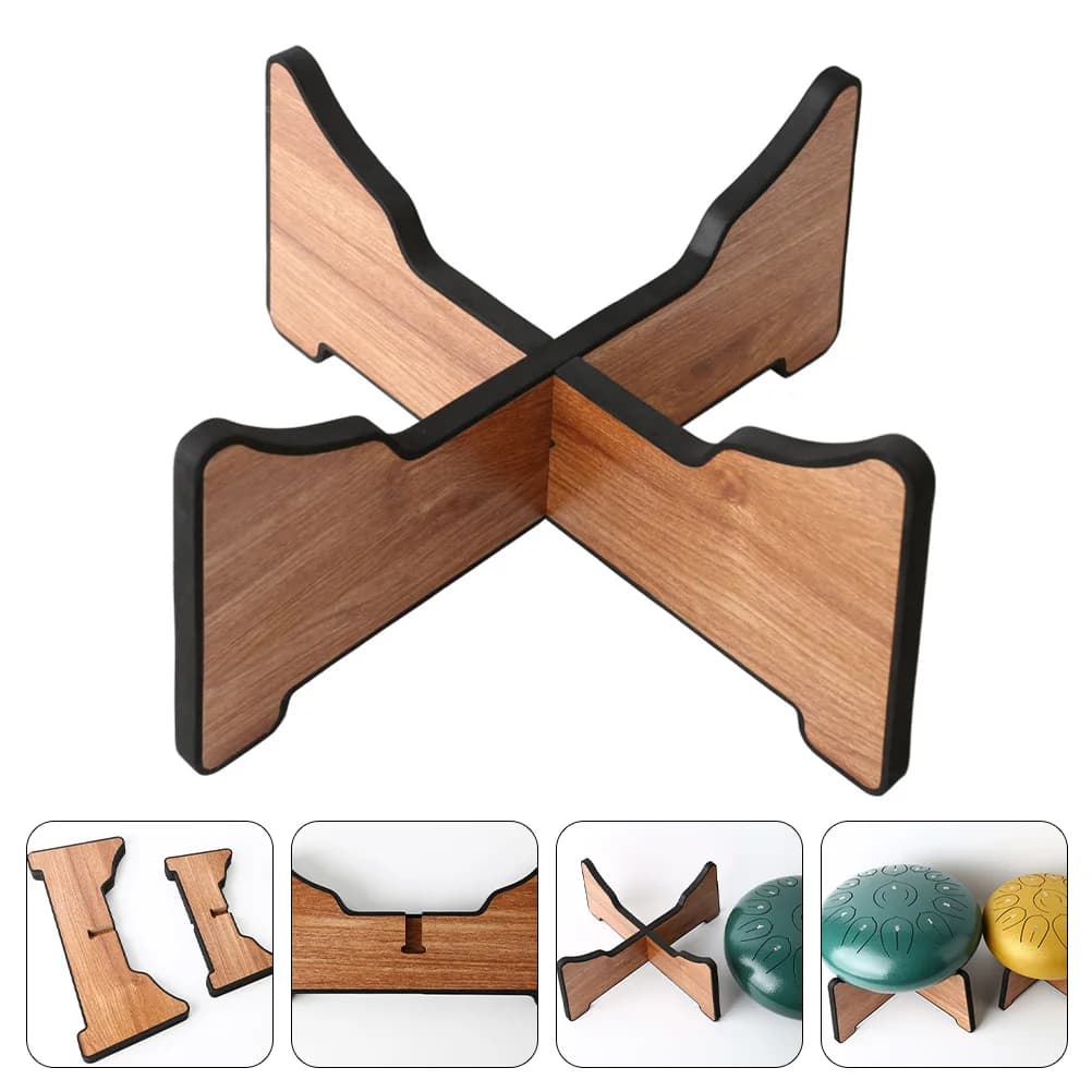 Support en bois pour tongue drum présenté seul avec ses vues de détail
