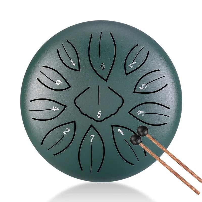 Tongue drum turquoise de 15 cm à 11 notes vu de dessus